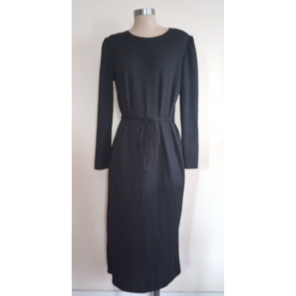 Zara Dress Long Sleeve Midi Tie-Front Black Womens Size Medium